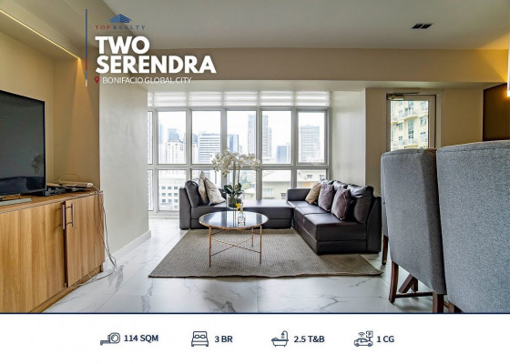 Fully Furnished Corner Unit with Huge Balcony for Sale in Two Serendra, Bonifaci